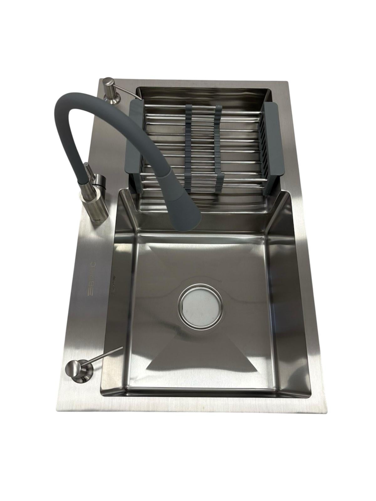 Мойка для кухни левая Britc 7848 LB Серый/смеситель кухонный с гибким изливом