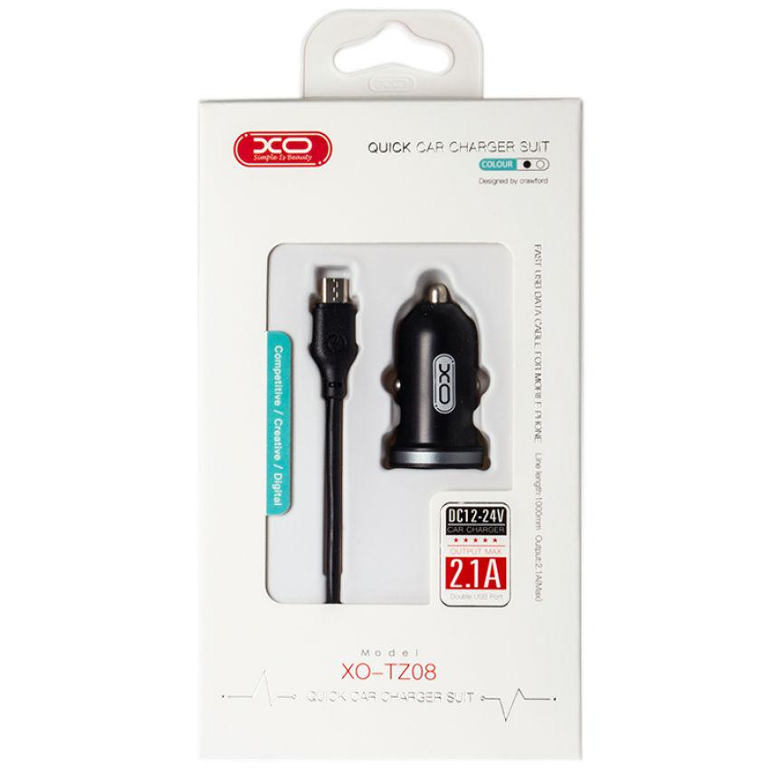 Адаптер Xo 2в1 2USB/2,1A + Data Cable USB to Micro Black (TZ08) - фото 2