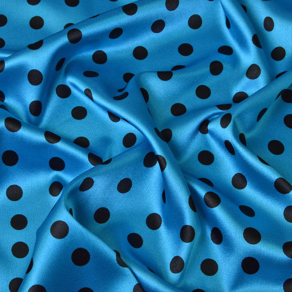 Ткань плательная атлас Горохи серед.т/блак