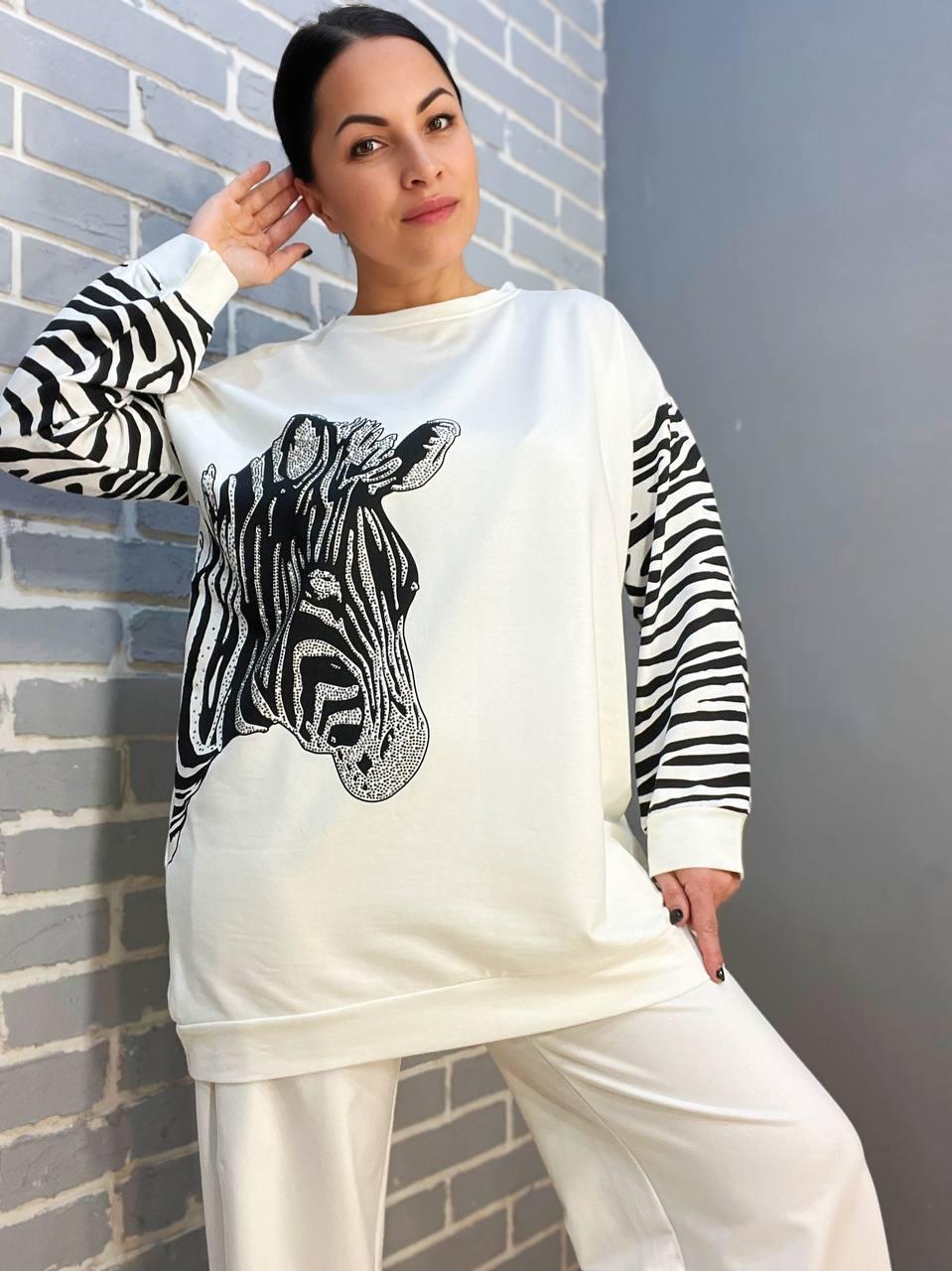 Світшот жіночий LSK 6030 подовжений зебра каміння OS Білий (1762) Світшот жіночий LSK 6030 подовжений зебра каміння OS Білий (1762)