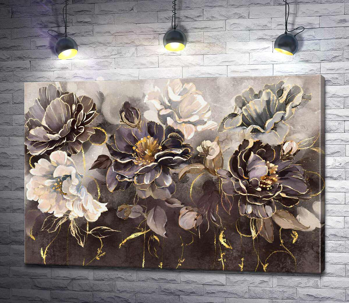Картина ArtPoster Чорні та білі півонії з золотом 100x68 см Модуль №1 (004288) Картина ArtPoster Чорні та білі півонії з золотом 100x68 см Модуль №1 (004288)