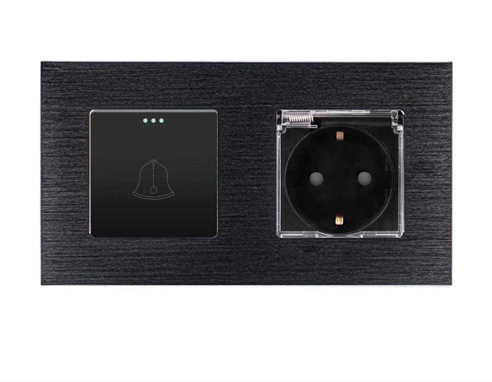 Выключатель с розеткой WALLPAD IP44 алюминий 16А 230В с заземлением/защитными шторками Черный