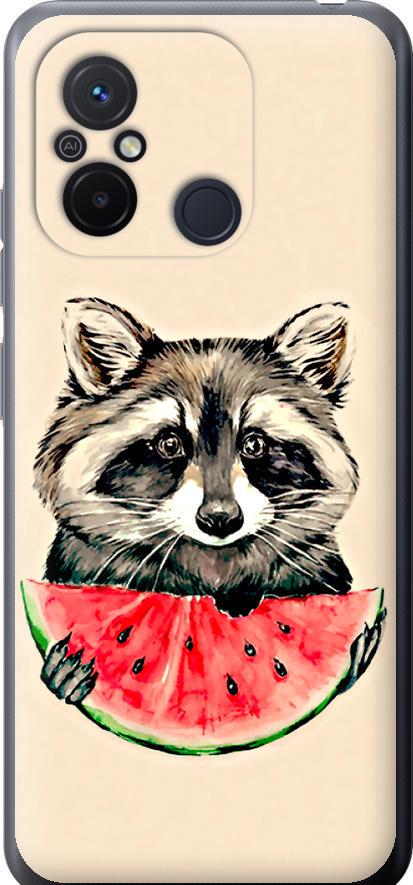 Чехол на Xiaomi Redmi 12C Енотик с арбузом (4605u-2962-42517)