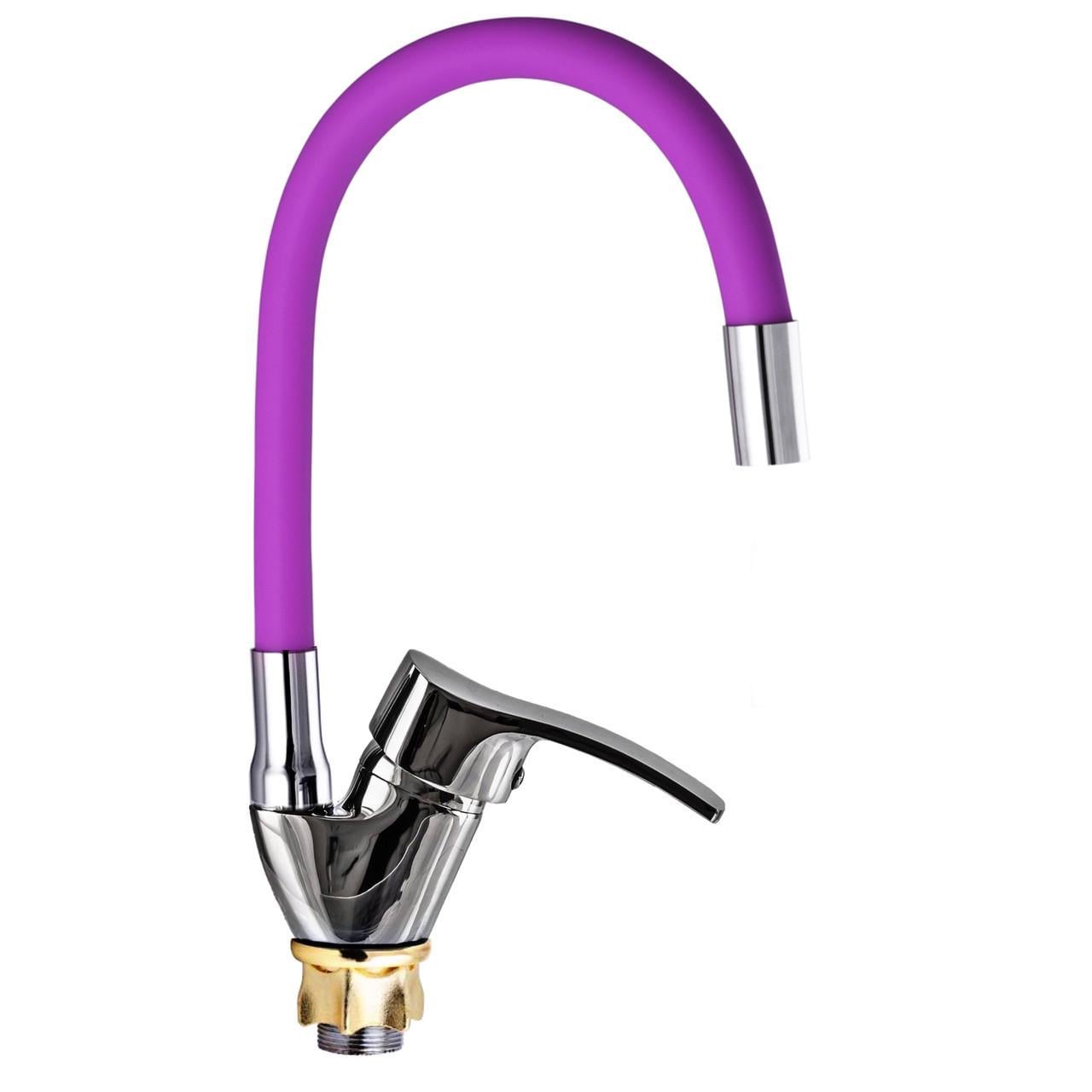 Смеситель для кухни Zerix Focus гибкий гнущийся силиконовый гусак Фиолетовый (ZX0442)