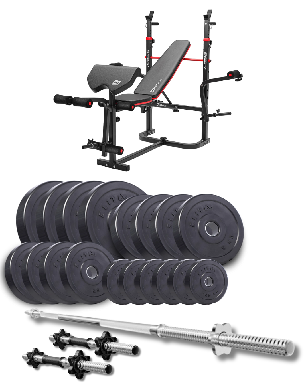 Набор Elitum Titan HS-1065HB Pro со скамьей/штангой/гантелями 89 кг (4452)