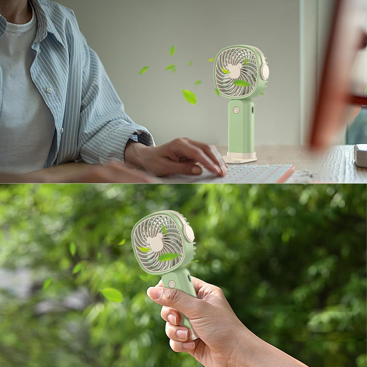 Вентилятор акумуляторний з підставкою для телефону Handheld Fan USB Зелений (2869) - фото 9
