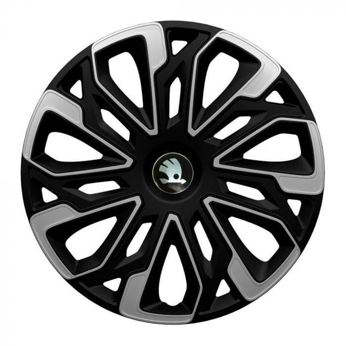 Ковпаки для коліс 4 Racing Estoril Silver/Black R16 з логотипом Skoda 4 шт.