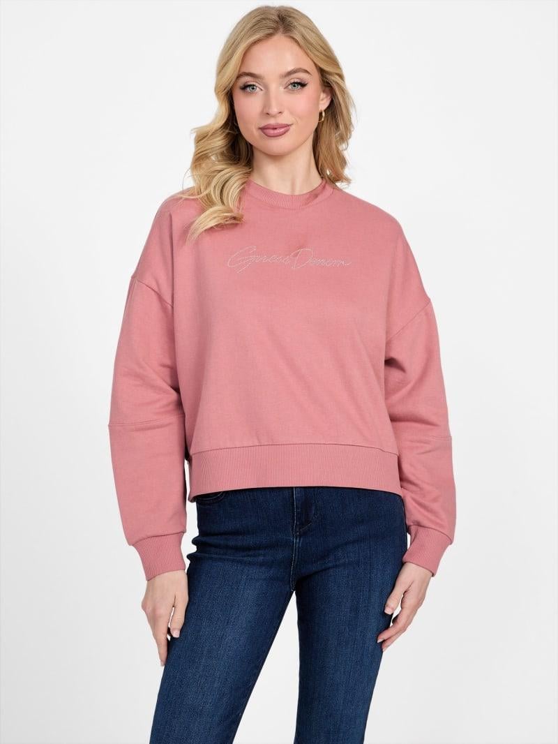 Свитшот женский на флисе Guess Milia Crewneck Pullover M Розовый (7620837589115)