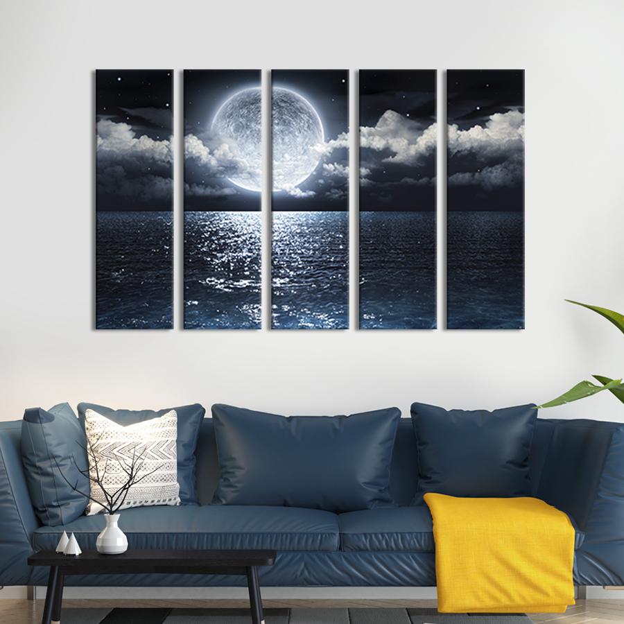 Картина модульная из 5 частей Луна над кристально чистым морским пляжем 132x80 см (427-51)