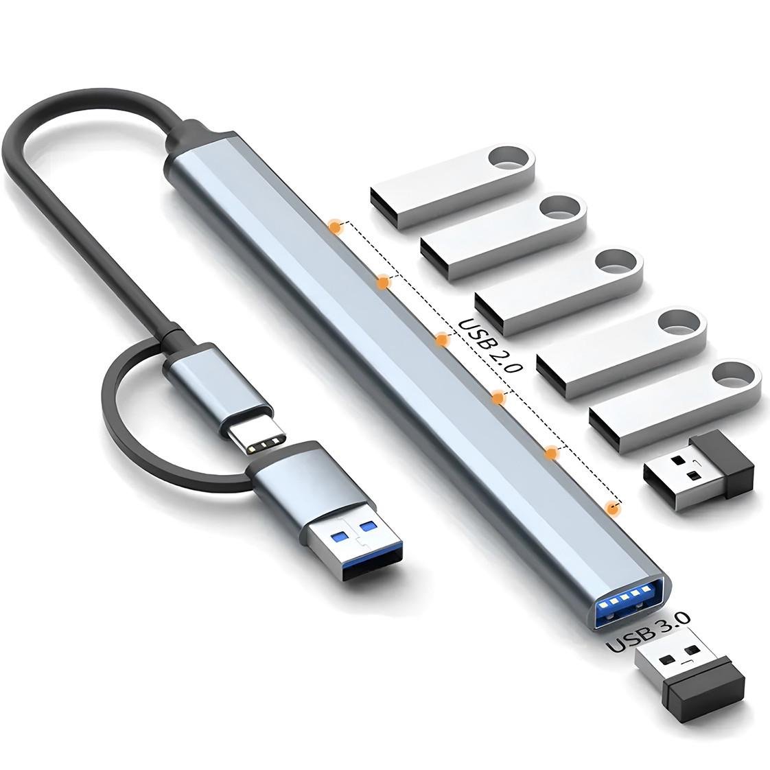 Концентратор/розгалужувач Type-C/USB-A Addap UH-04D для ноутбука на 7 портів USB Gray - фото 4