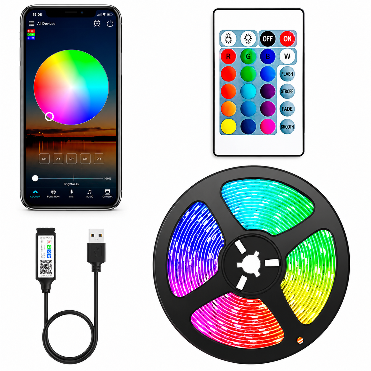 Светодиодная лента 5050 SMD USB RGB Bluetooth с пультом (35548685)
