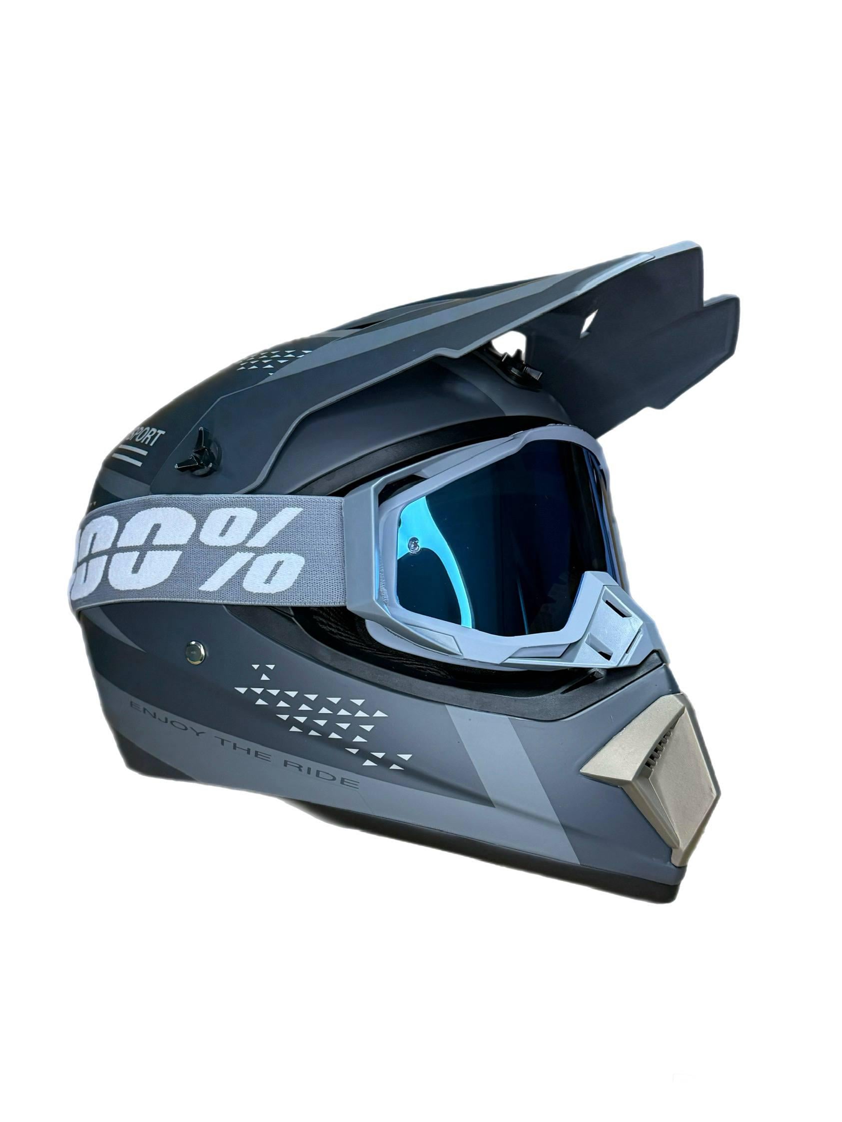 Мотошолом ендуро кросовий Helmet Grey L Сірий і окуляри Profi 100% Сірий (0302)