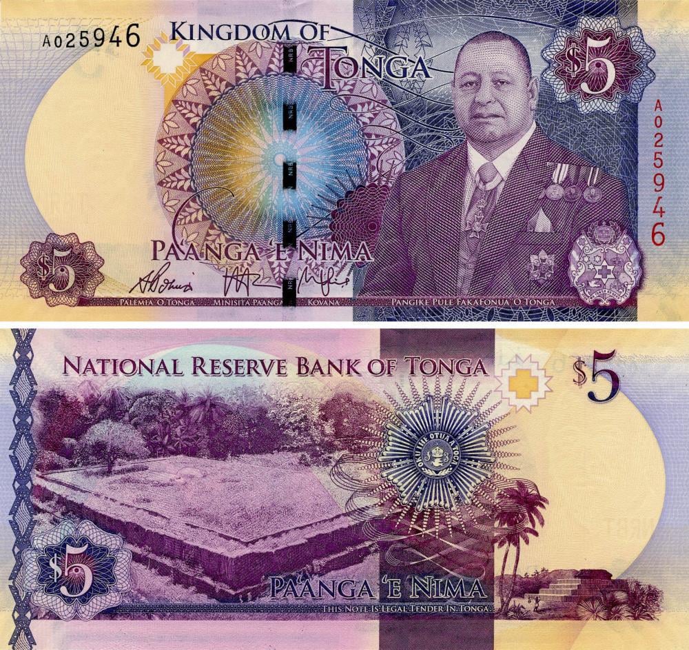Коллекционная банкнота Тонга 5 паанга 2015 UNC P45 (Б04818)