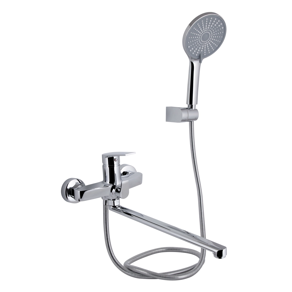 Смеситель для ванны Qtap Stenava QTSTE2601CRM45536 Chrome K35 с длинным поворотным изливом и душевым гарнитуром Chrome (SD00051660)