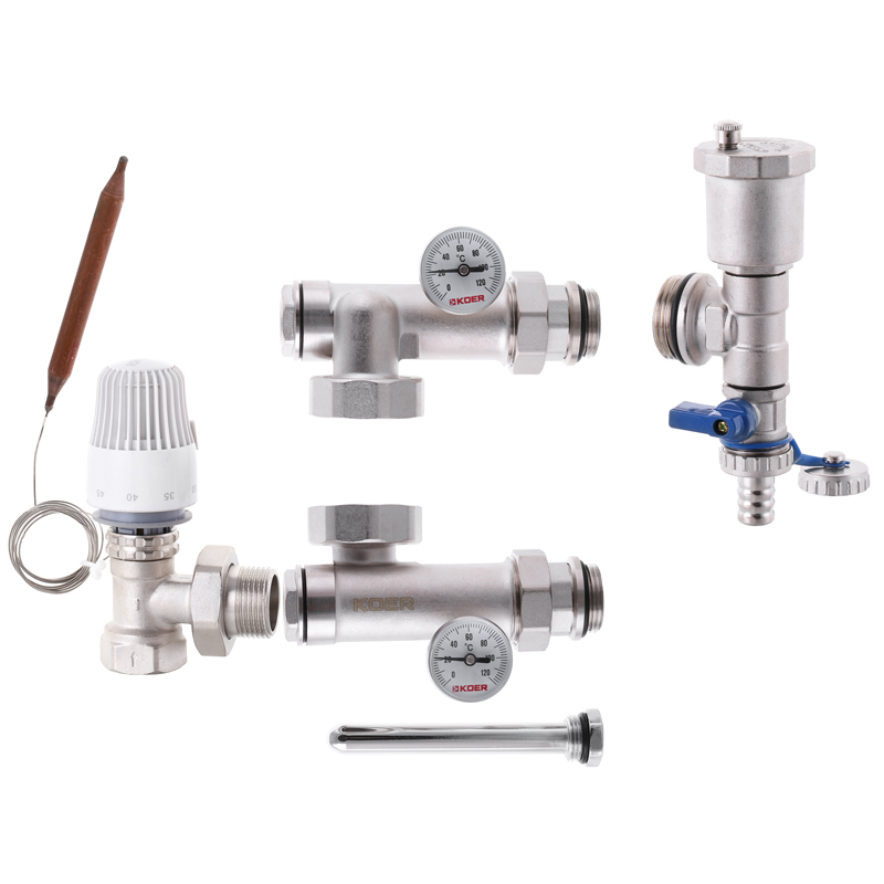 Змішувальний вузол для колекторів KOER KR.1022L2-1” з лівим підключенням без насоса кутовий (KR2913)