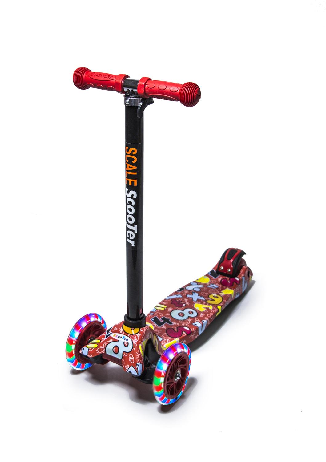 Самокат детский Scale Maxi Цифры/PU колеса/со светом Red (213563973)