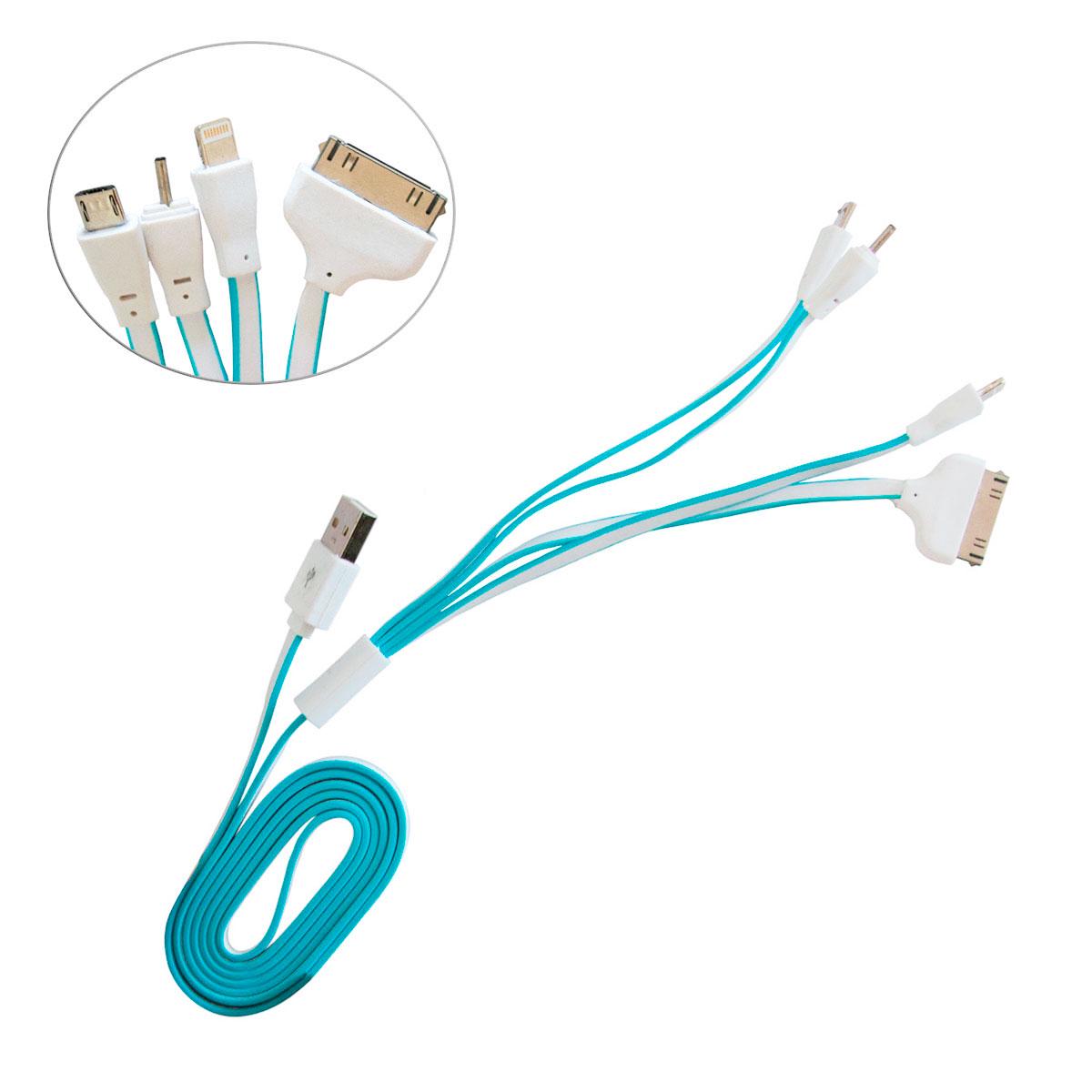 ᐉ Зарядный кабель для телефона Flat 4в1 Lightning/microUSB/30pin/DC2 мм 115  см (1009686-LightBlue) • Купить в Киеве, Украине • Лучшая цена в Эпицентр