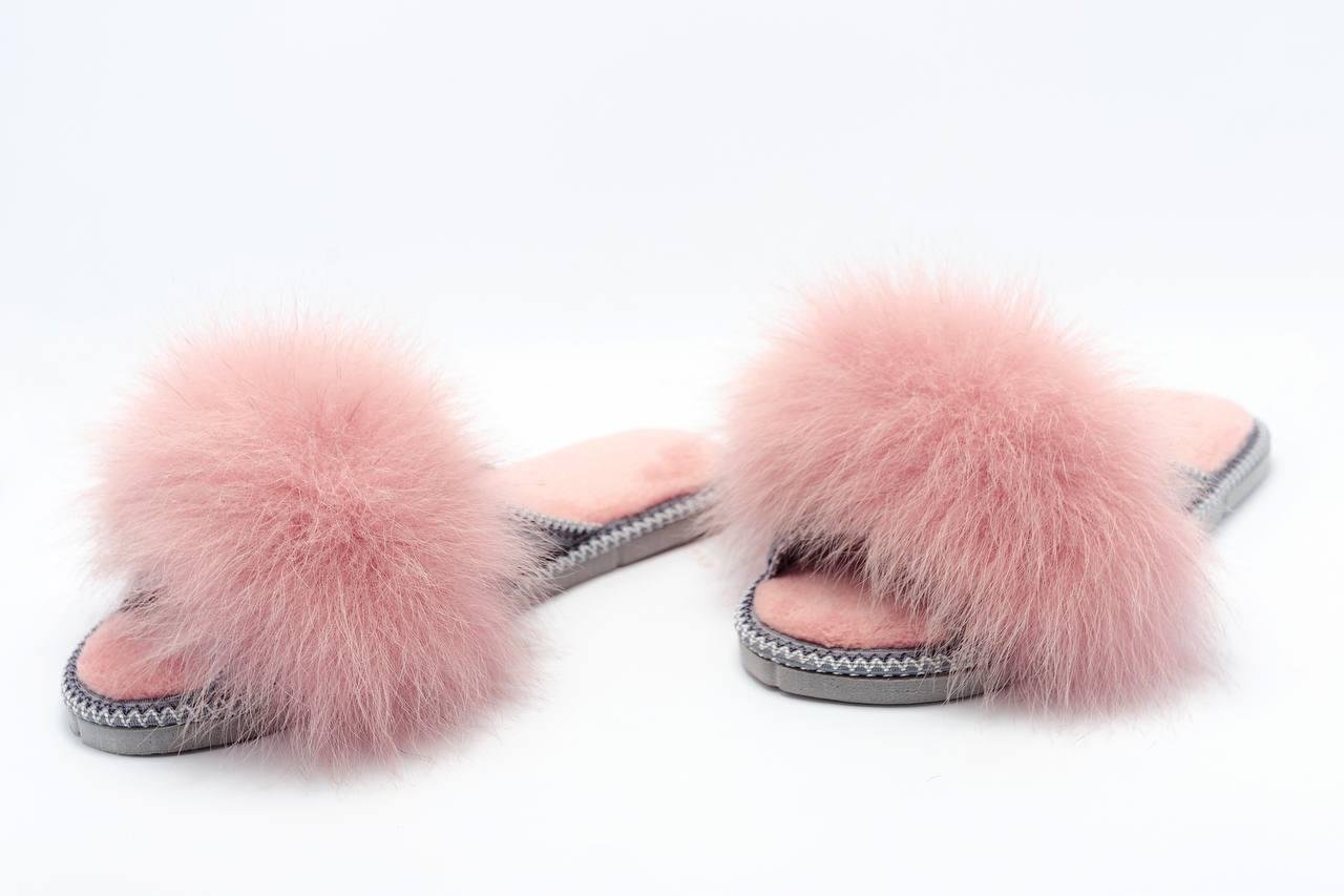 Домашні тапки АЛВАНІ з натуральним хутром р. 36 Світла пудра