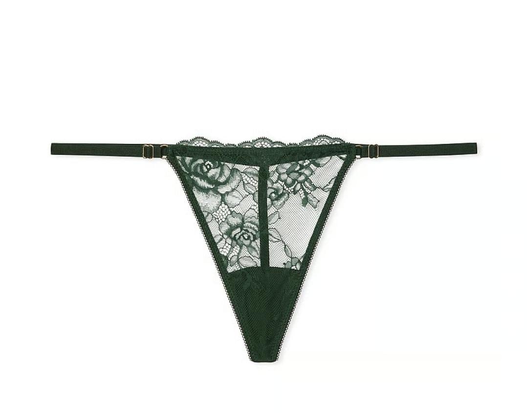 Трусики стринги регулируемые V-формы с кружевом розы Victoria's Secret M Зеленый (2661355076)