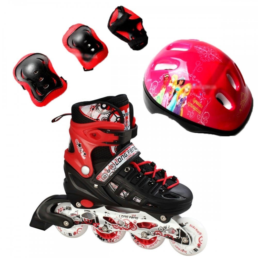 Ролики детские раздвижные набор Scale Sports Combo Disney USA Best Princess р. 34-37 защита/шлем Красный (2T3040E)