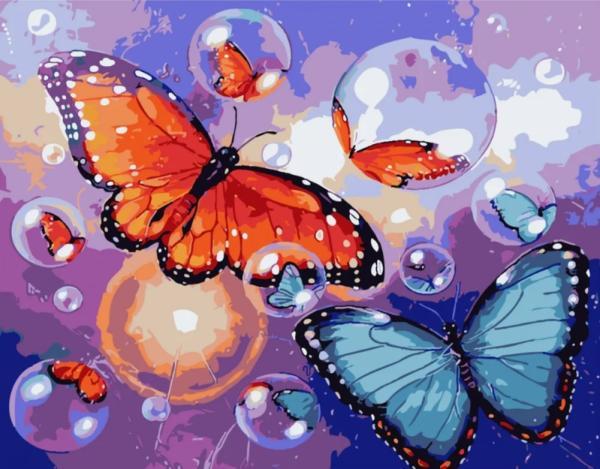 Картина по номерам Strateg Бабочки и пузыри 30х40 см в термопакете (SS-6445-mt)