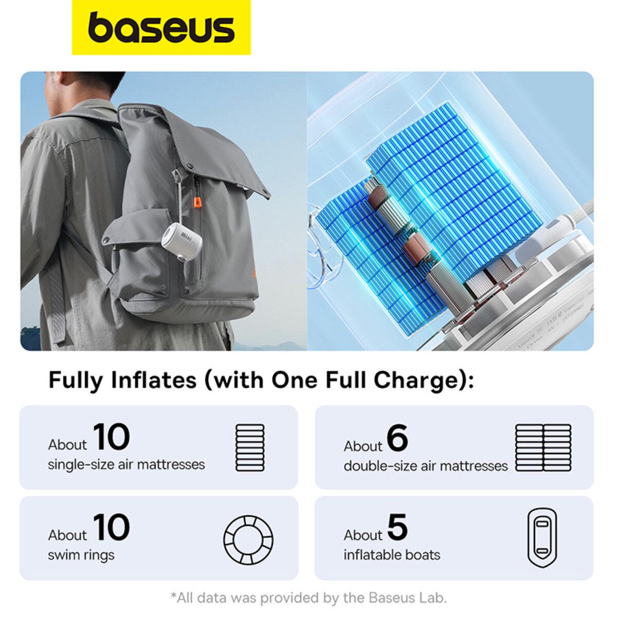Насос для матраців портативний BASEUS PocketGo Portable Air Pump 1600 mAh White (C11157700221-00) - фото 7 Насос для матраців портативний BASEUS PocketGo Portable Air Pump 1600 mAh White (C11157700221-00) - фото 7
