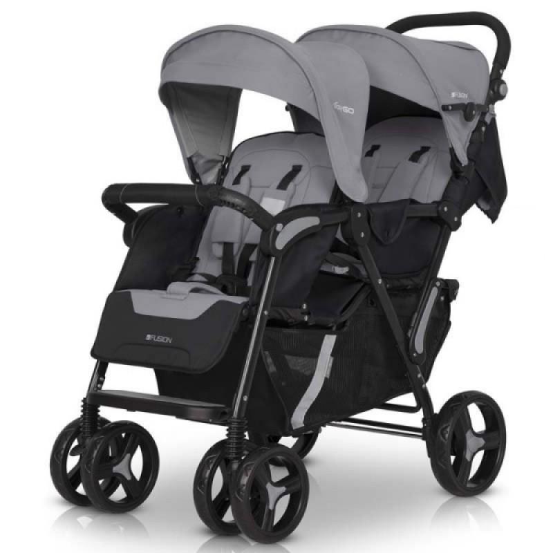 Коляска для двійні EasyGo Fusion Duo з дощовиком та 2 чохлами для ніжок Сірий - фото 2