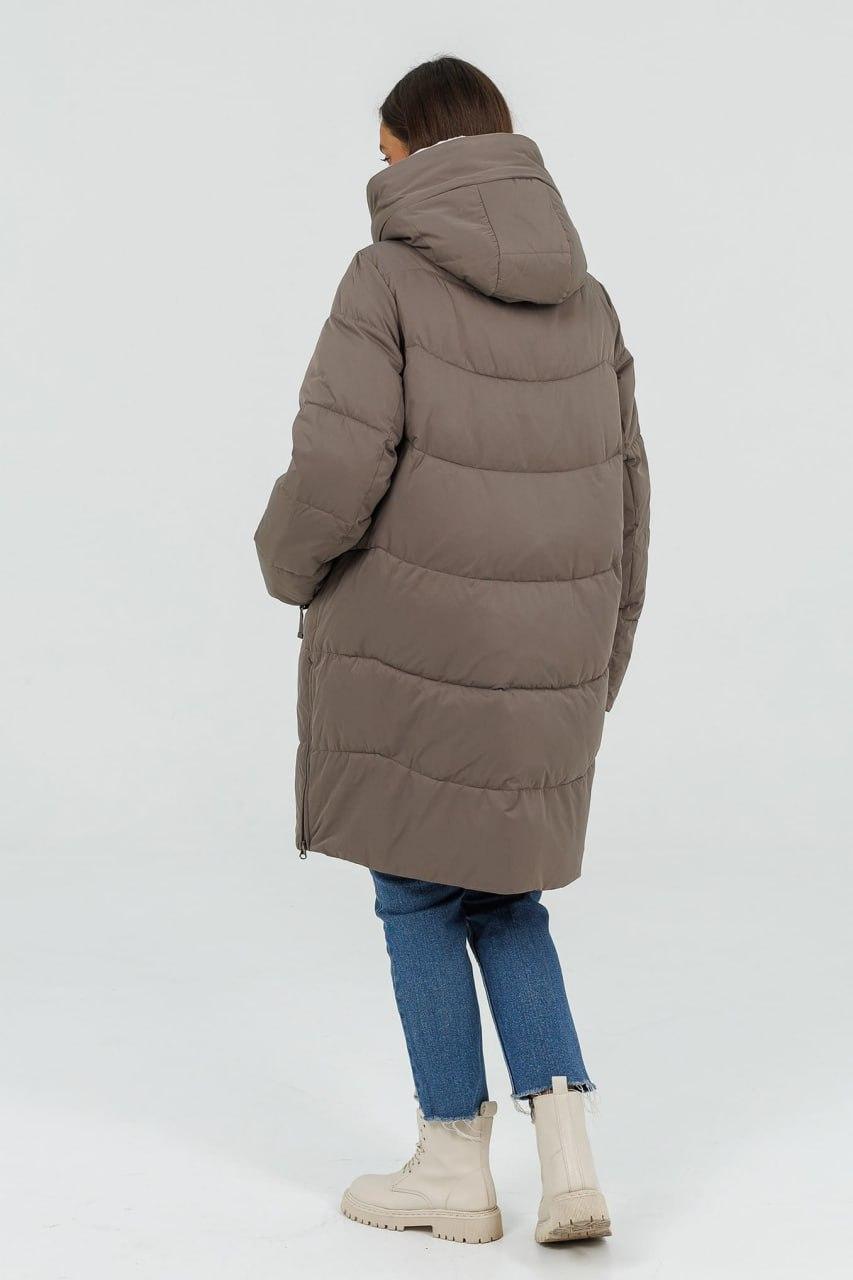 Пуховик-кокон 7254c з хутром р. 54 Кавовий - фото 3