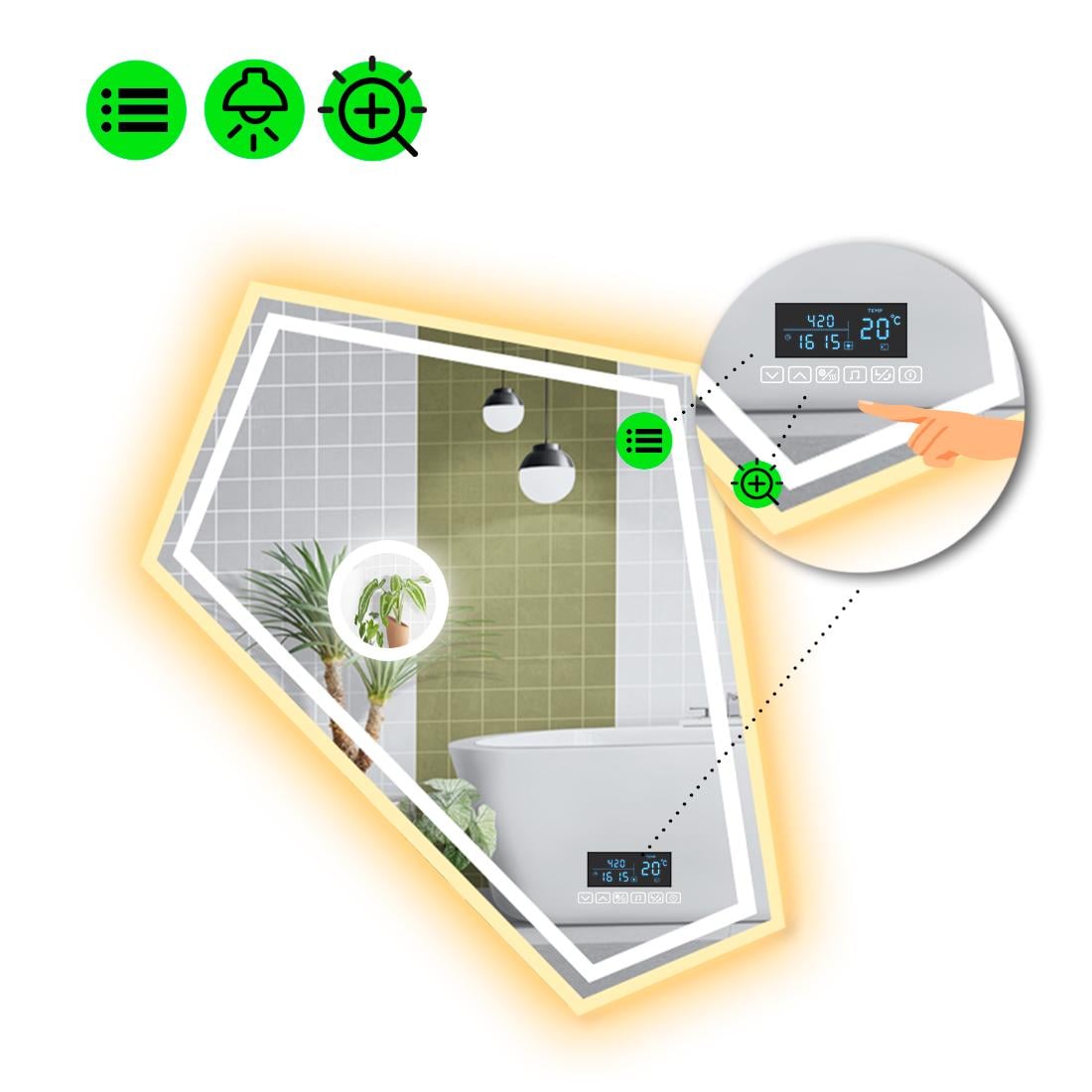 Зеркало с LED подсветкой Modulo 4 с Smart-блоком и линзой с подсветкой 80x68 см (8994596)
