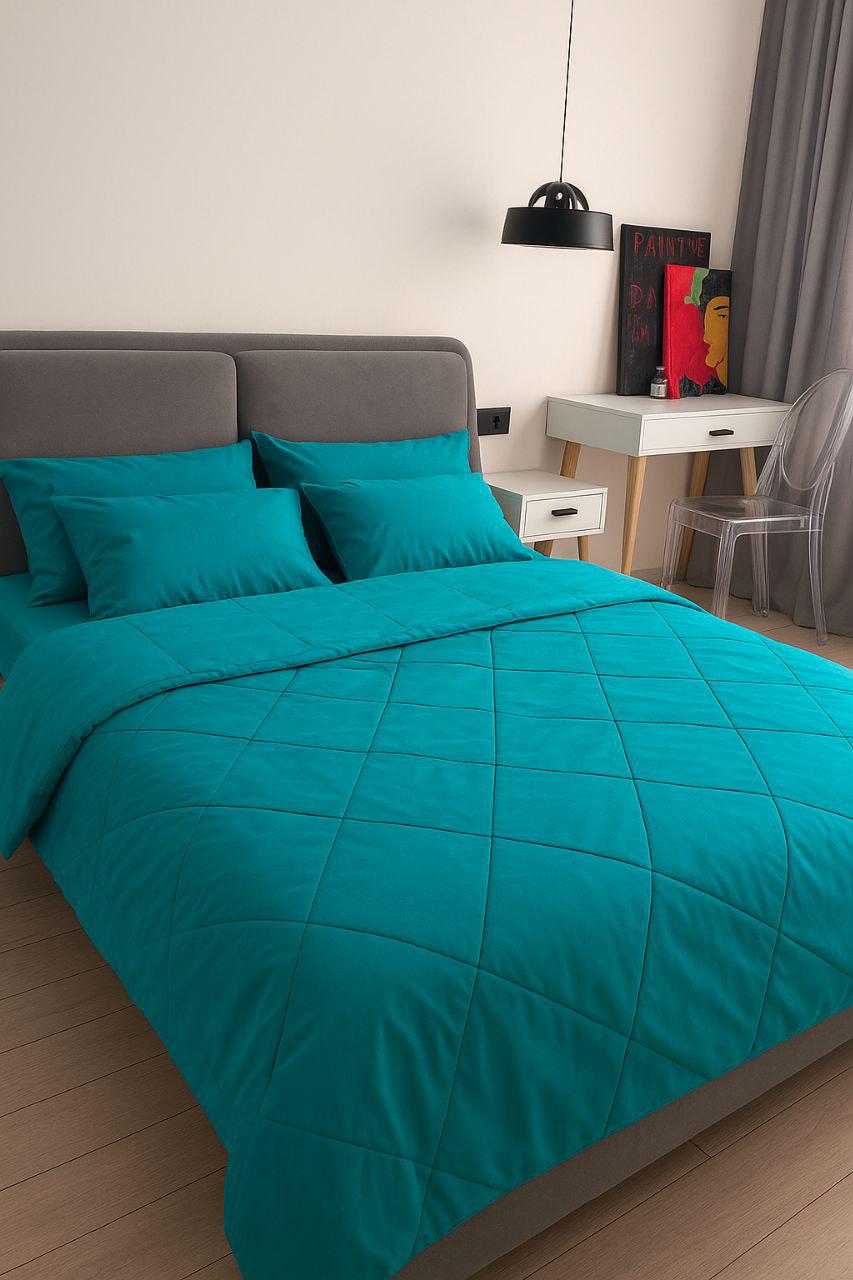 Комплект постільної білизни dobradia декоративна вистрочка ранфорс 100% бавовна євро Бірюзовий