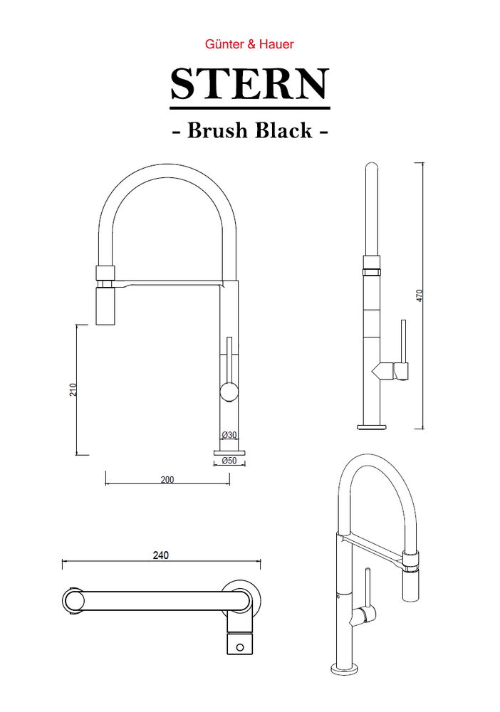 Змішувач кухонний Gunter&Hauer STERN Brush Black (7149) - фото 7