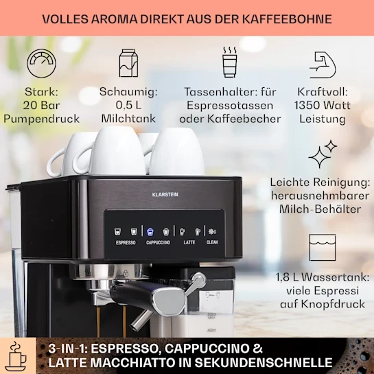 Кавоварка KLARSTEIN Arabica Comfort 10041523 1350 W 20 бар - фото 4