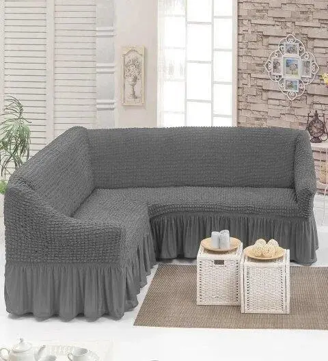 Накидка на угловой диван с оборкой (31919092)