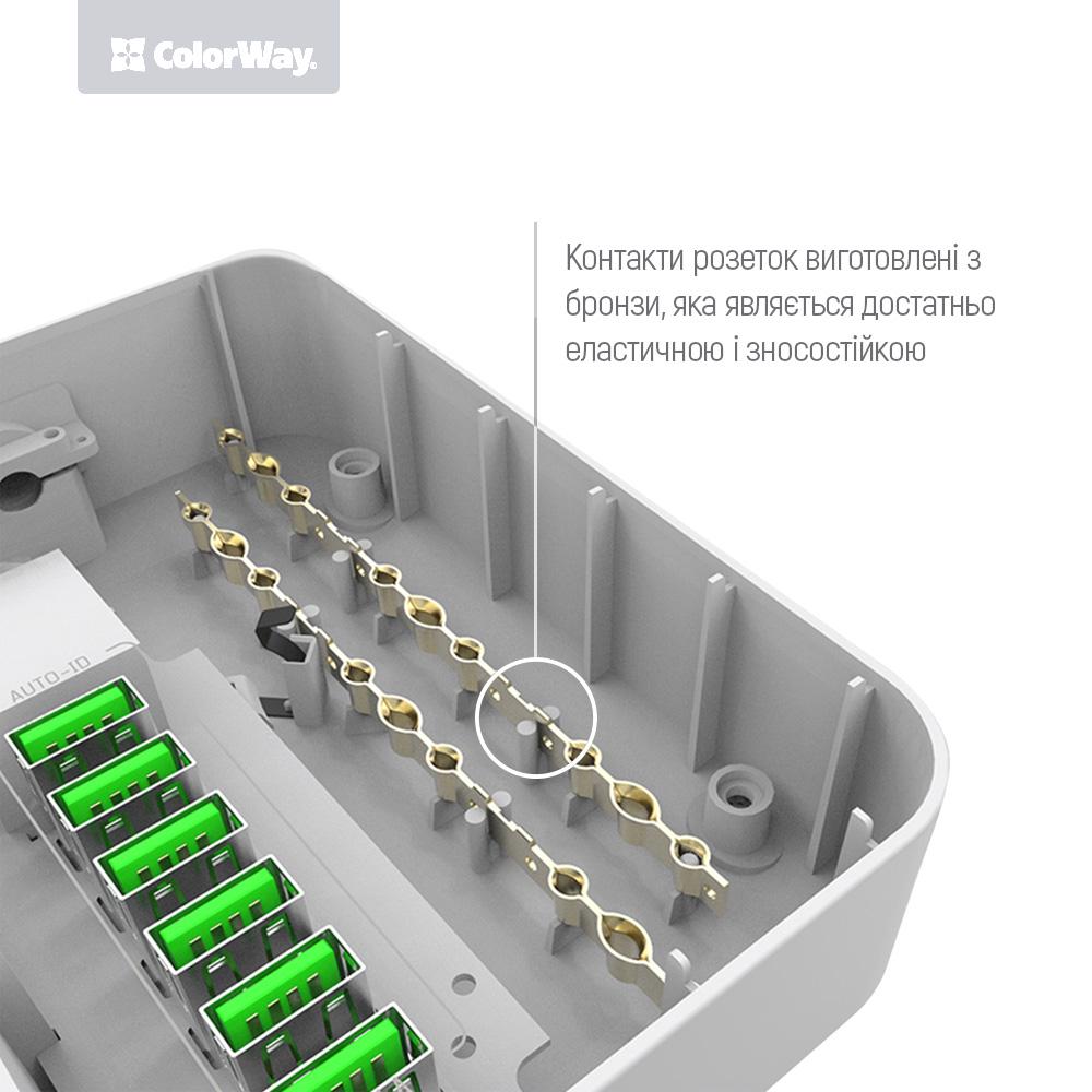 Фильтр-удлинитель сетевой СolorWay 3 розетки/6 USB Black (CW-CHE36B) - фото 5