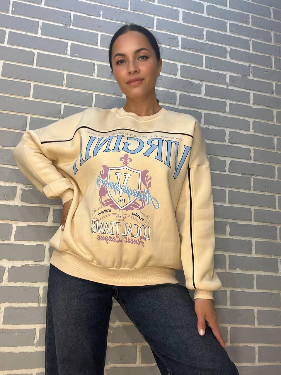 Свитшот женский OLIVIA 2468 VIRGINIA утепленный на флисе OS Светло-бежевый (1116) - фото 8 Свитшот женский OLIVIA 2468 VIRGINIA утепленный на флисе OS Светло-бежевый (1116) - фото 8