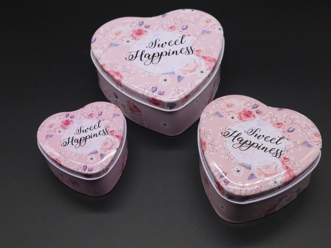 Подарочная коробка металлическая в форме сердца Sweet Happiness 12х12х5 см 3 шт. Разноцветный (1468631545)