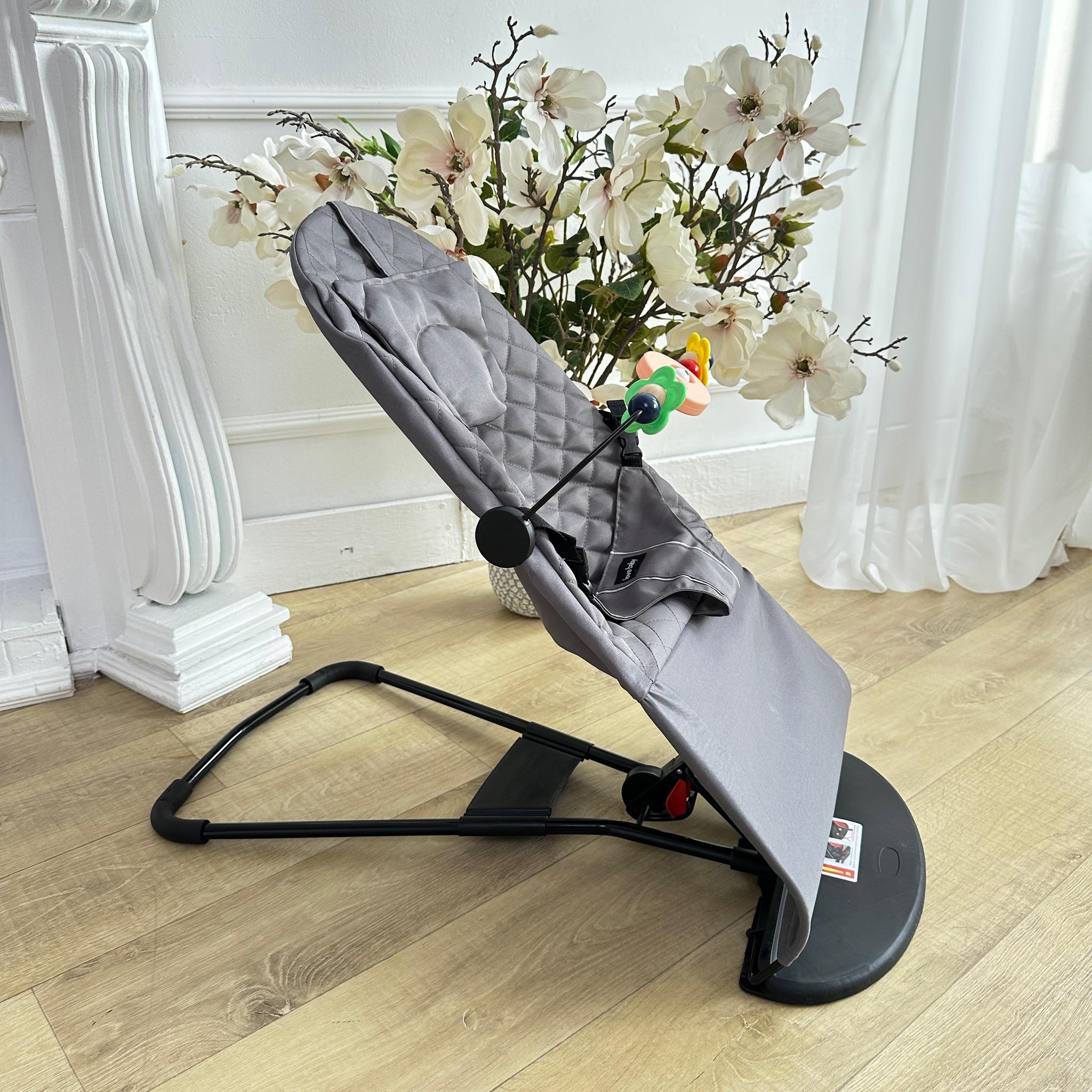 Шезлонг дитячий центр, що заколисує, з подушкою і дугою для новонароджених дітей Сірий - фото 2 Шезлонг дитячий центр, що заколисує, з подушкою і дугою для новонароджених дітей Сірий - фото 2