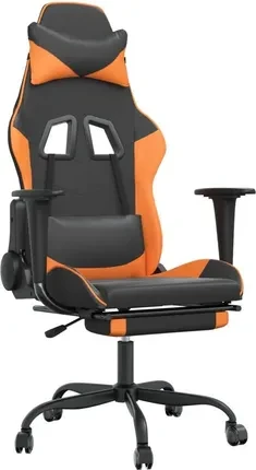 Компьютерное кресло геймерское vidaXL массажное с подставкой для ног Black/Orange (345417)