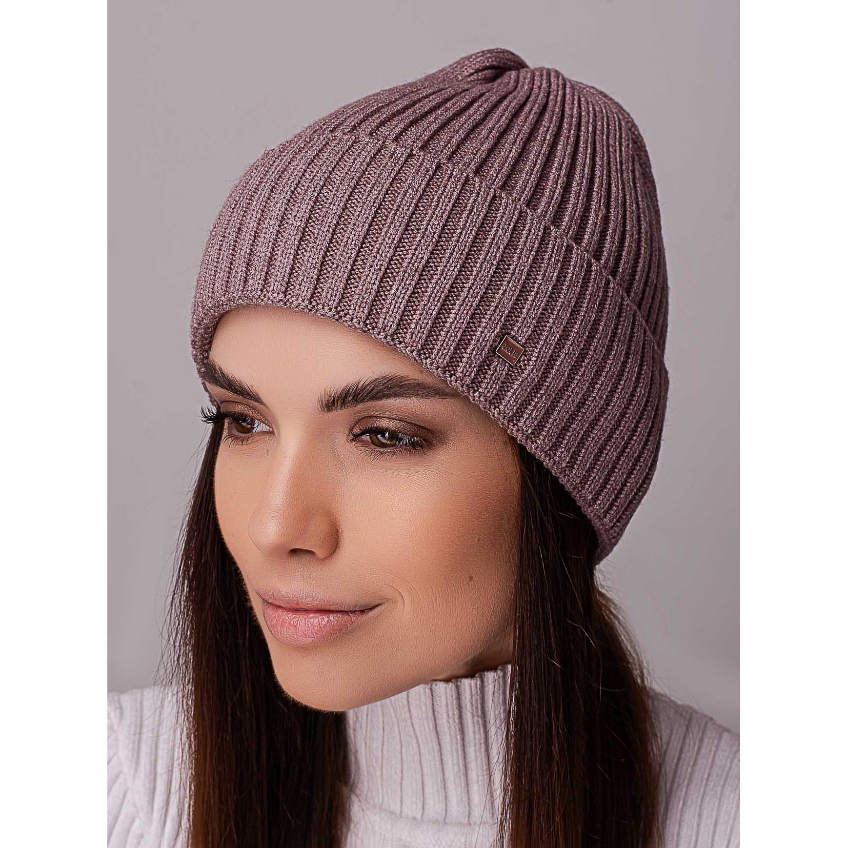 Шапка женский колпак с отворотом без подкладки в широкий рубчик Leks Ковель Кофе - фото 1