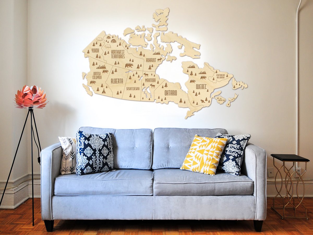Настенная карта Канады 3DBRT Деревянная 172х116 см с гравировкой