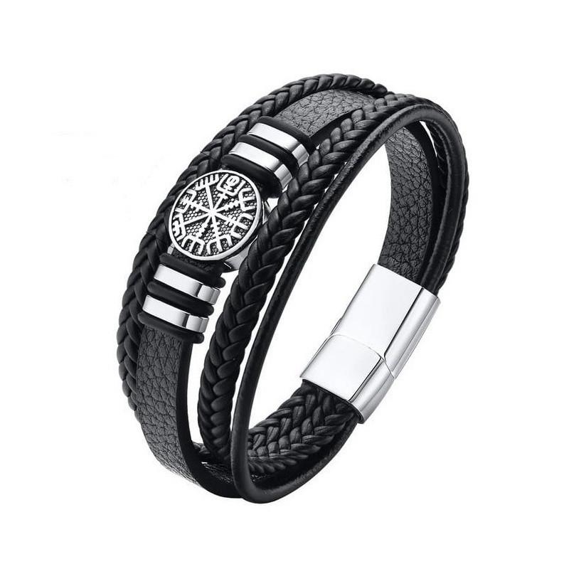 Браслет кожаный многослойный Вегвизир Type VB 18 см Black (2216125499)