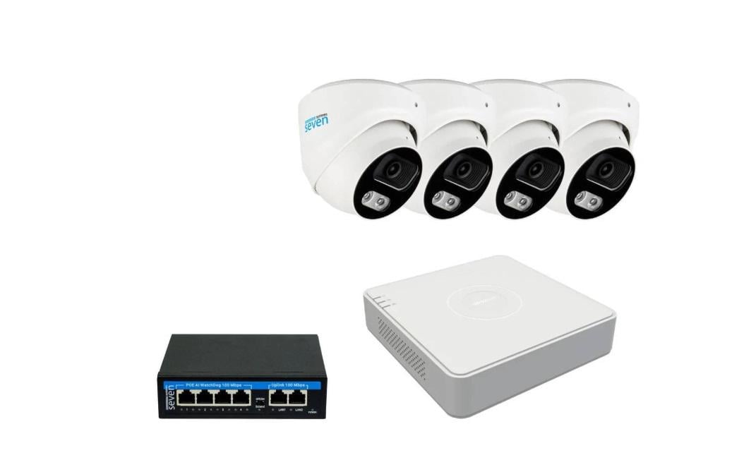 Комплект IP-видеонаблюдения Hikvision HK-IP7114OW-2MP на 4 купольные 2 Мп IP-камеры
