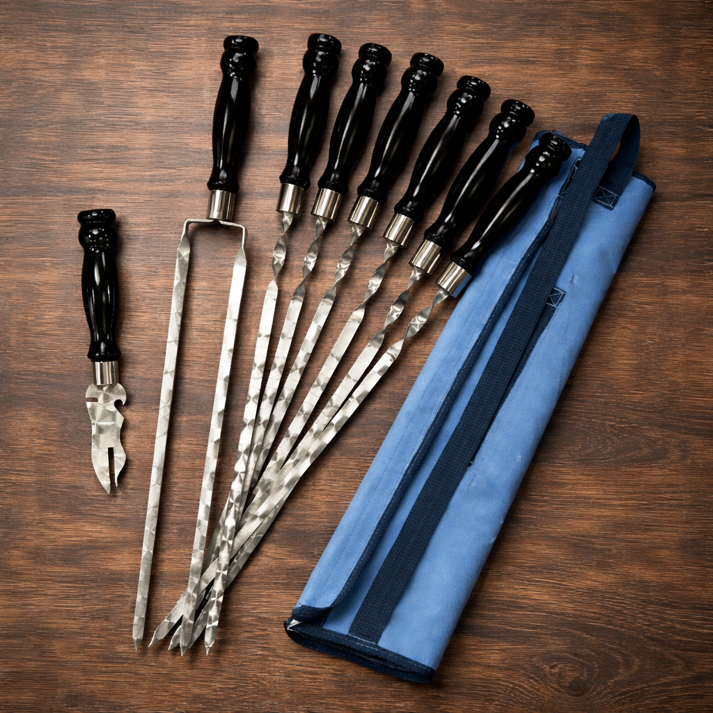 Набор шампуров Арго 6/1/1 черная ручка в сером чехле (10267)