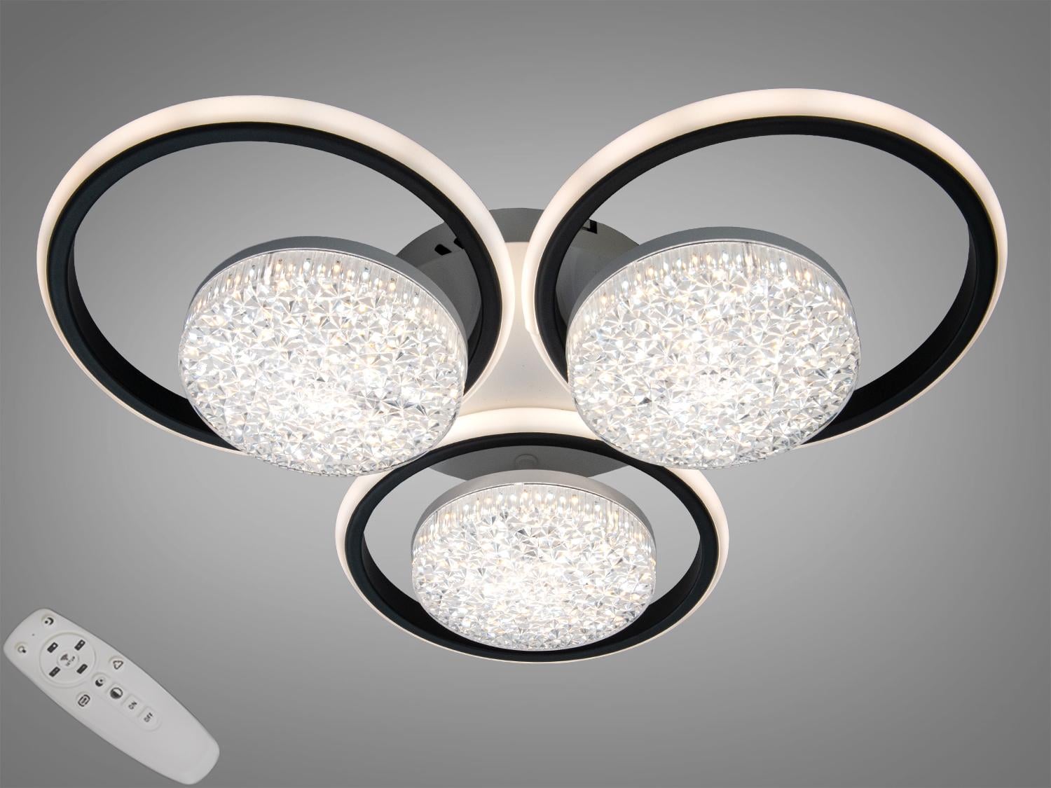 Люстра LED 3/3 кольца/пульт/димер/82W Бело-черный (2563WH+BK DIMMER)