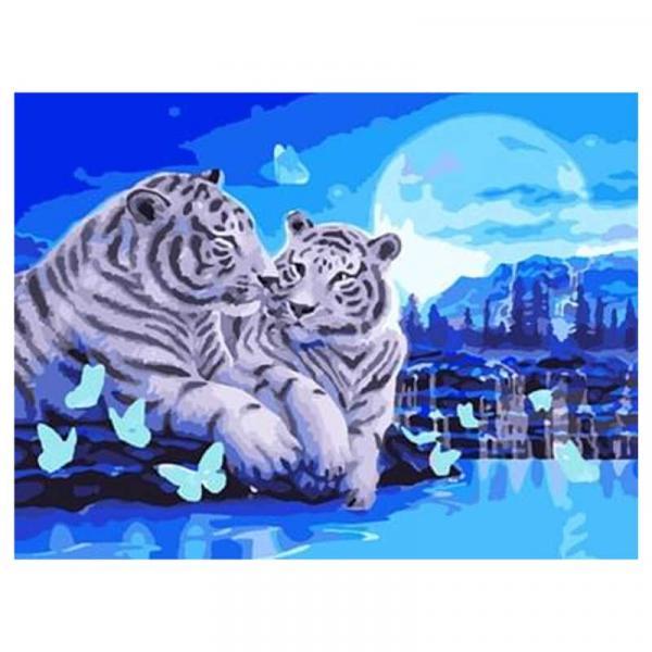 Алмазна мозаїка TK Group Пара білих тигрів 40х30 см з рамкою в коробці (GB76313-mt)