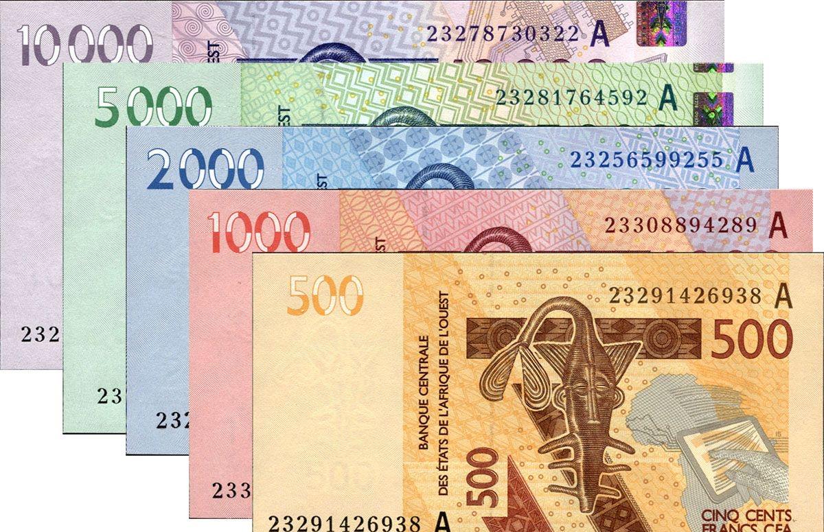 Набор коллекционных банкнот Кот-д'Ивуар 500/1000/2000/5000/10000 франков 2023 UNC