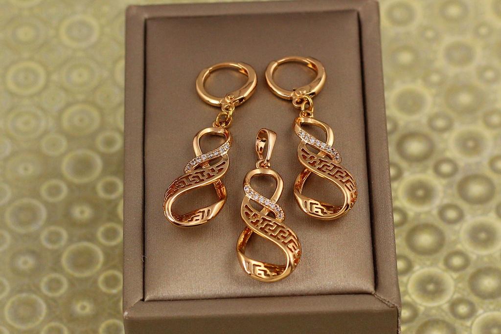 Набор Xuping Jewelry восьмерки с греческим узором Золотистый (28118163)