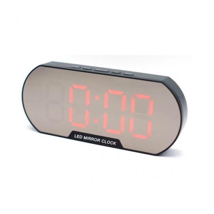 Часы LED зеркальные настольные с термометром Красный (6099)