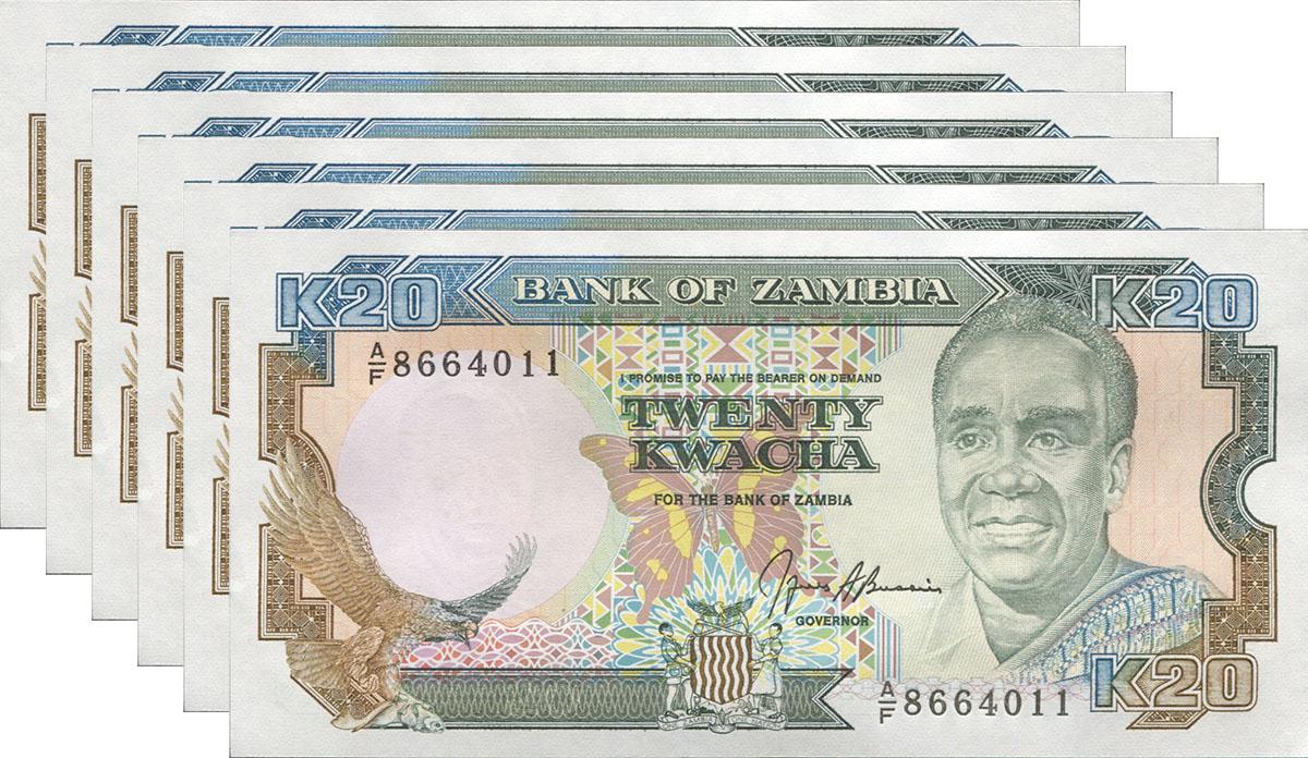 Колекційна банкнота Замбія 1989 20 квач 6 шт. P32b UNC