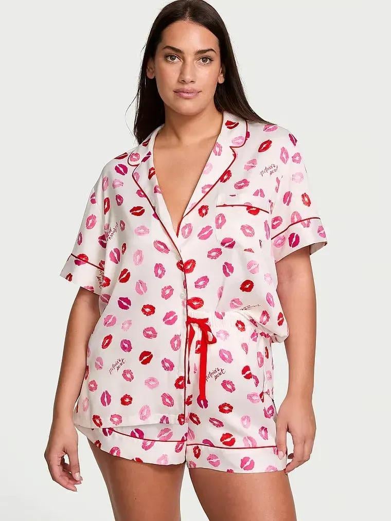 Піжама сатинова сорочка/шорти Victoria's Secret Glazed Satin Short Pajama Set XL Білий (2681266D)